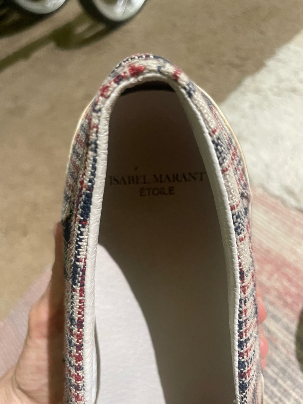 Authentic Isabel Marant Toile Plaid Canvas Slip-On Boat Sneakers Shoes 7.5 View 2